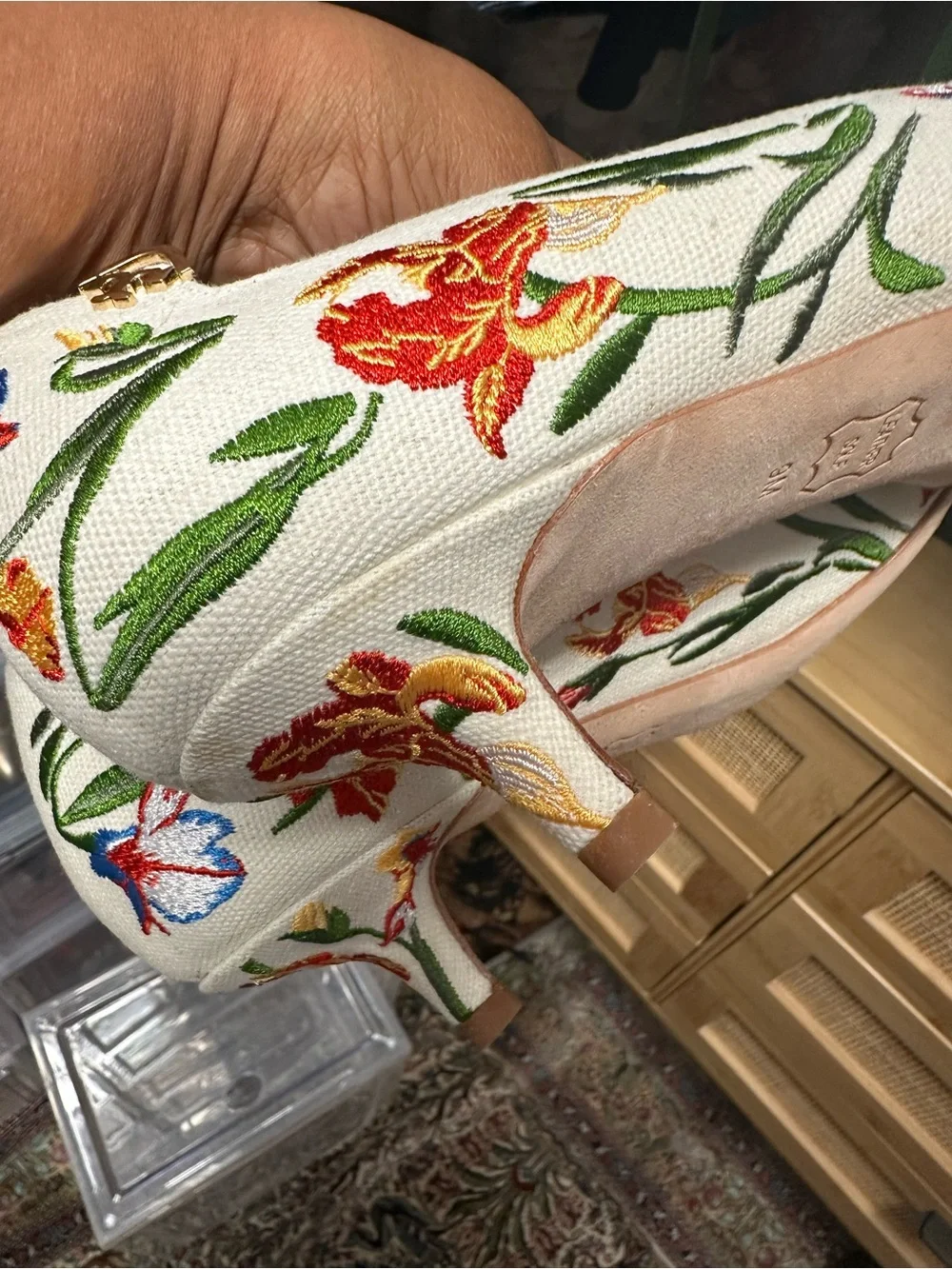 Tory Burch White Embroidered Floral Pointed-Toe Flats